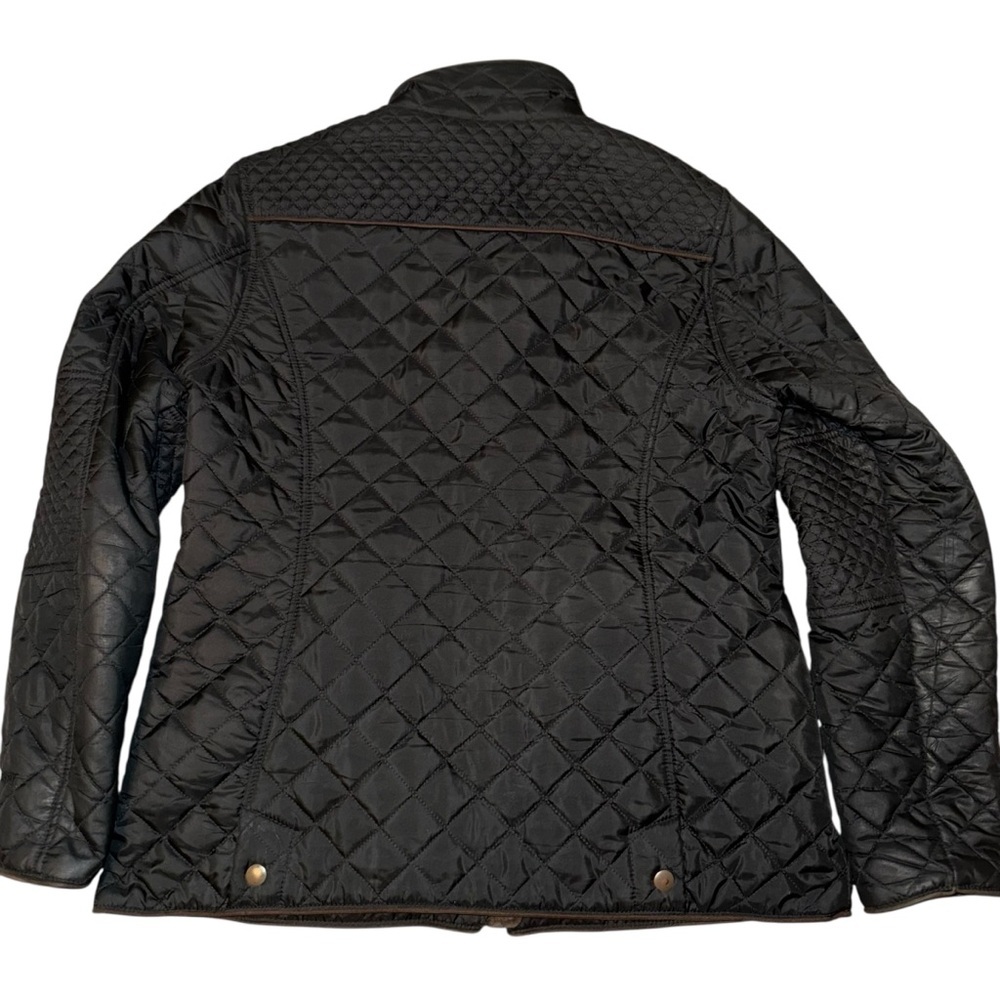Free Country Women’s Black Quilted Zip Jacket Faux Leather Trim Size Large - Picture 3 of 6